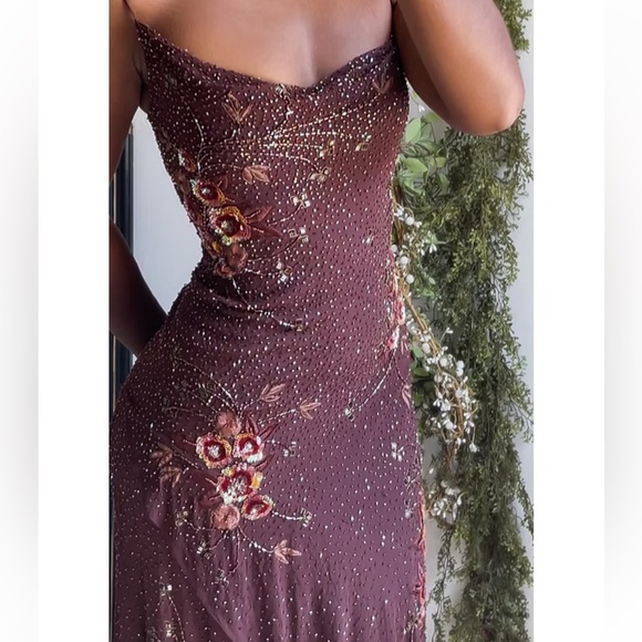 Vintage 90’s 100% Silk Dress Beaded Dress Backless Cowl Silk Slip Dress Floral - Picture 2 of 16